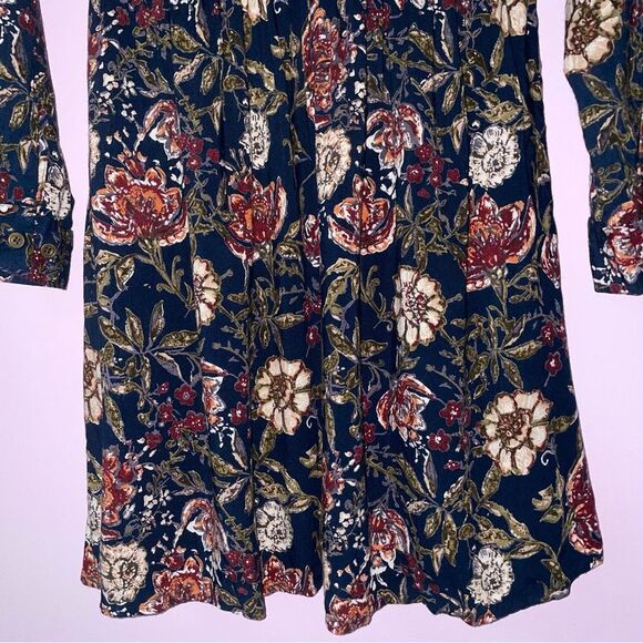 Angie Midi Dress M Navy Floral Blouson Long Sleeve Button - Picture 9 of 9